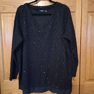 Apt. 9 Black Textured Sequin Top